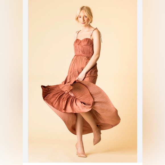 Ulla Johnson Delilah Plisse Matte Satin Midi Dress Size Large - Picture 3 of 10